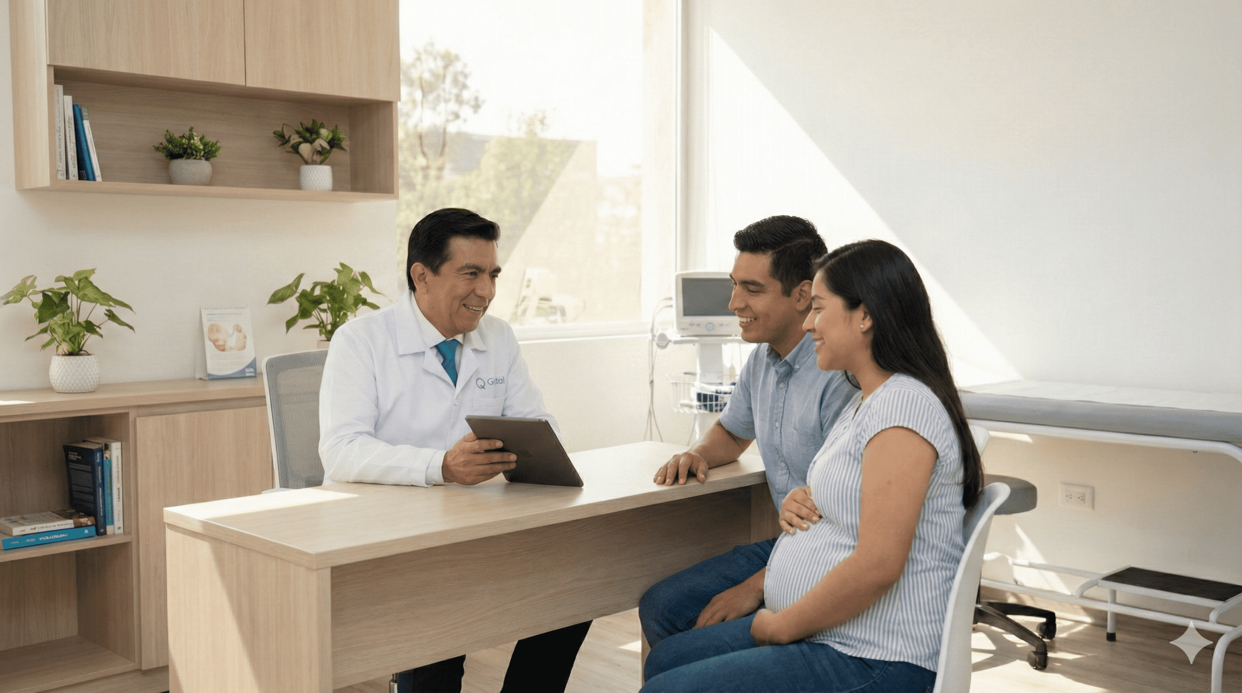 Dr. Miguel Motta explicando tratamiento de fertilidad a una pareja.